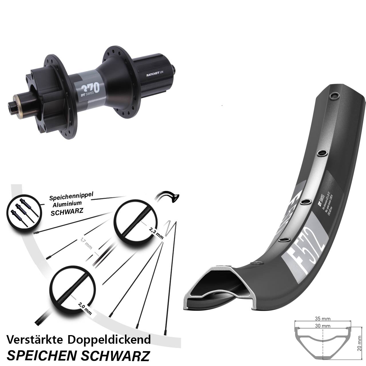 Hinterrad 6-Loch QR 29 Zoll DT Swiss F 572 DT Swiss 370 8-11 fach