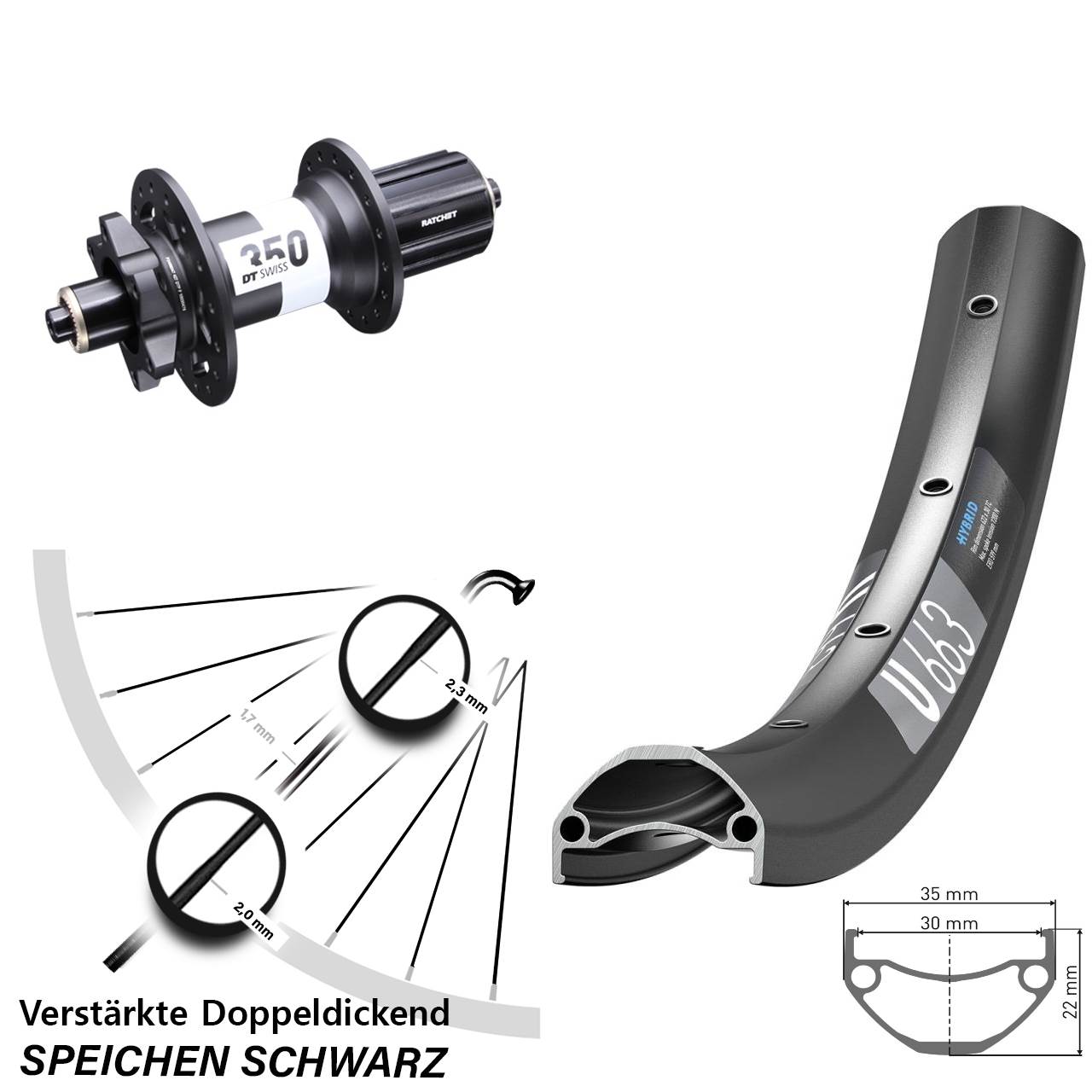 DT Swiss U663-350 26 Zoll Disc Hinterrad QR 8-11 fach HG