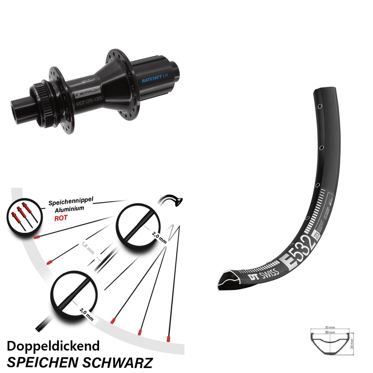 Disc Laufrad 29 Zoll DT Swiss E532-370 Hybrid 8-11 fach 12x142