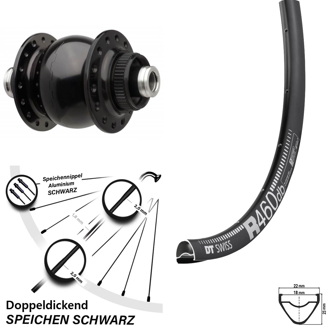 Vorderrad Road Boost Dynamo SON 28 Zoll 12x110 mm Centerlock DT Swiss R 460