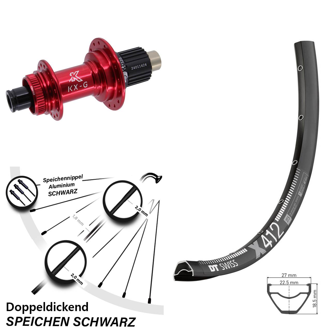 28 Zoll Hinterrad DT Swiss X 412 KX-G rot Micro Spline 12x142