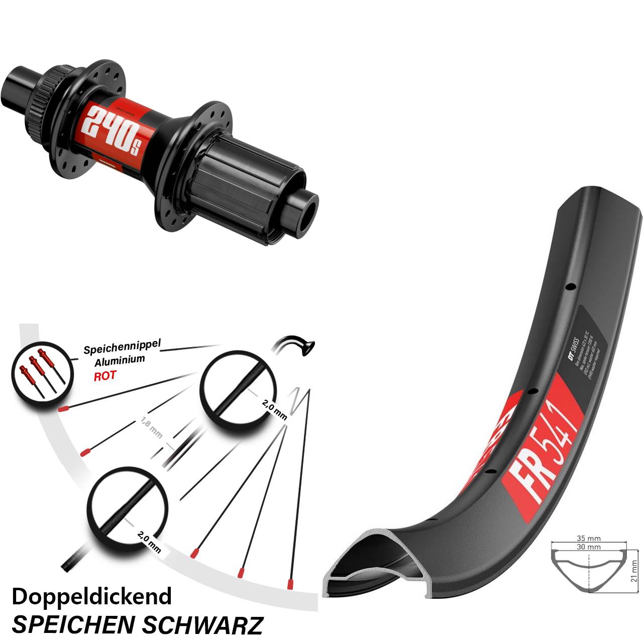 MTB 27,5 Zoll Hinteres Rad FR 541 DT Swiss 240s Centerlock 12x148 mm Boost 28 Speichen 8-11 fach