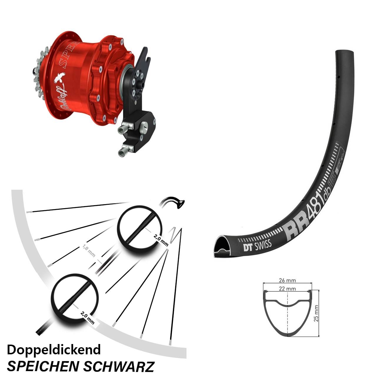 Disc Hinterrrad 28 Zoll DT Swiss RR481 Rohloff Speedhub CC DB OEM2 Tandem rot