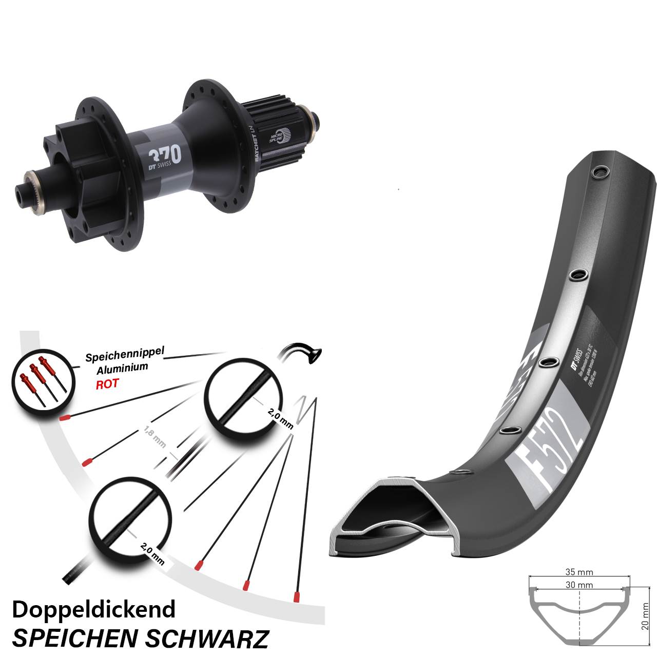 Disc Laufrad 27,5 Zoll DT Swiss F 572-370 Micro Spline für Schnellspanner