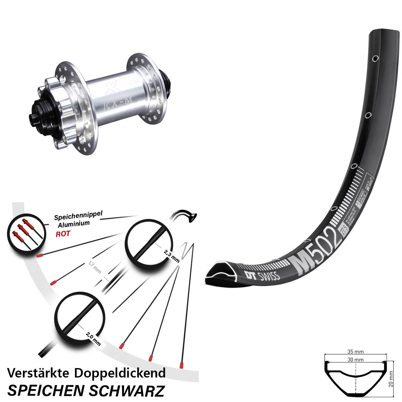Disc Vorderrad 29 Zoll DT Swiss M502 KX-M für Schnellspanner