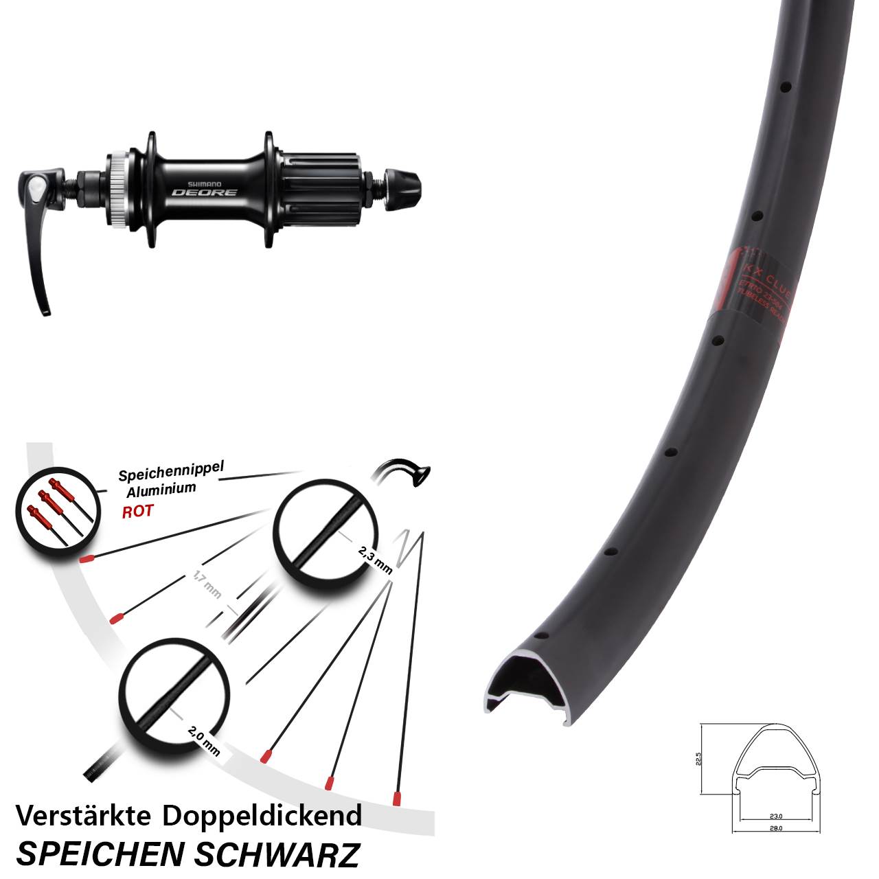 26 Zoll KX Clue Shimano Deore Disc Laufrad QR 8-11 fach