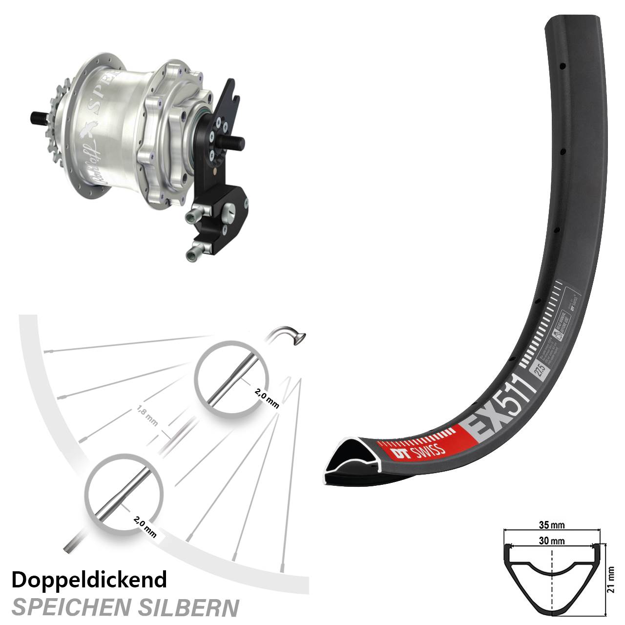 27,5 Zoll DT Swiss EX511 Rohloff Speedhub TS DB OEM2 Tandem