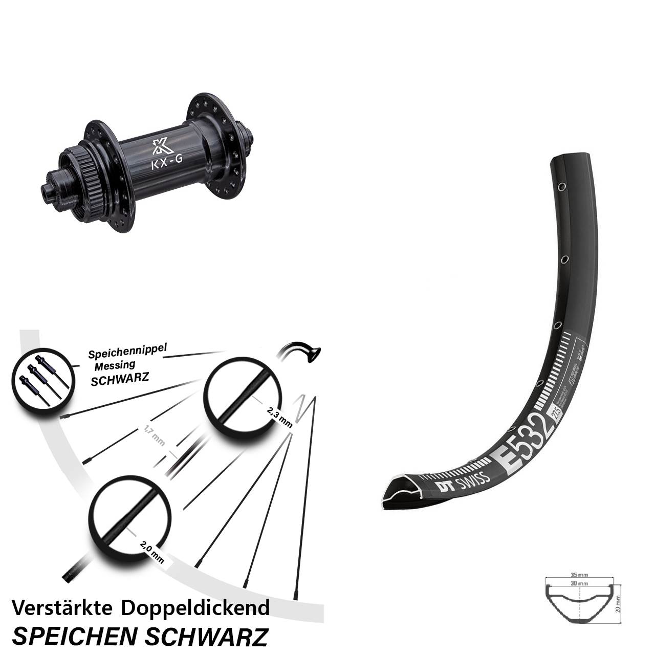 27,5 Zoll DT Swiss E532 KX-G Disc Laufrad QR