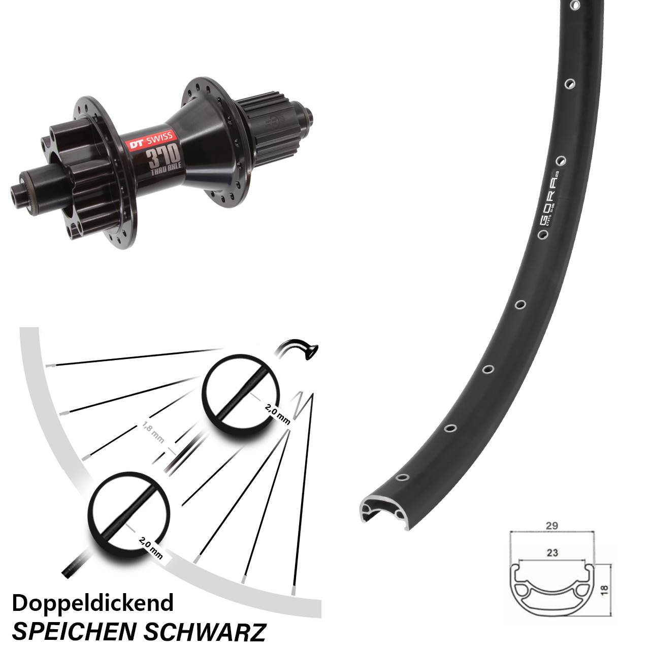 26 Zoll Gora 23 DT Swiss 370 Hybrid Disc Laufrad QR Shimano Micro Spline