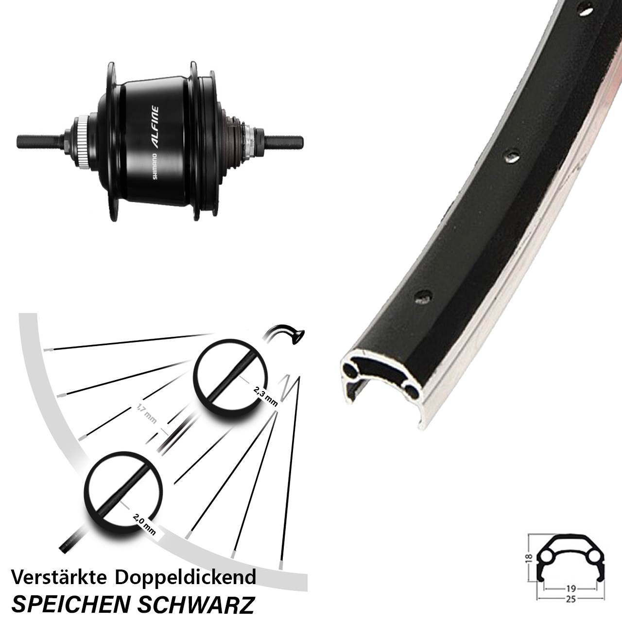 20 Zoll Hinterrad Yak 19 Shimano Alfine 8 Gang