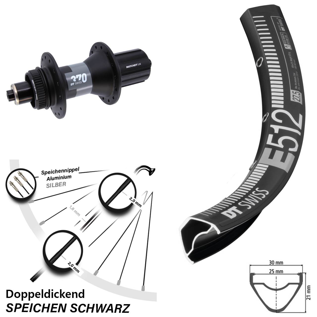 27,5 Zoll Hinterrad DT Swiss E512-370 8-12 fach