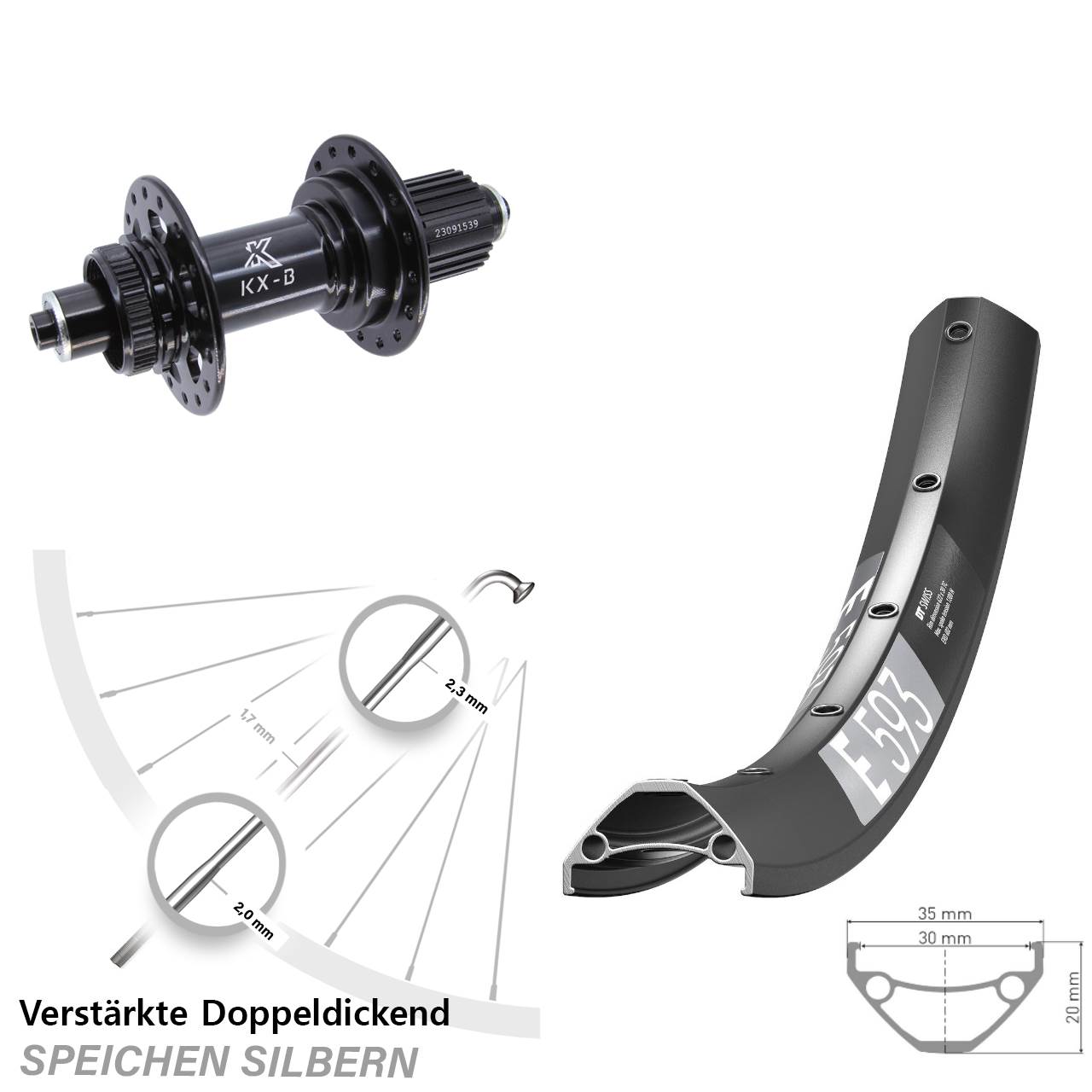 DT Swiss E 593 KX-B 29 Zoll Disc Laufrad QR Boost Shimano Micro Spline