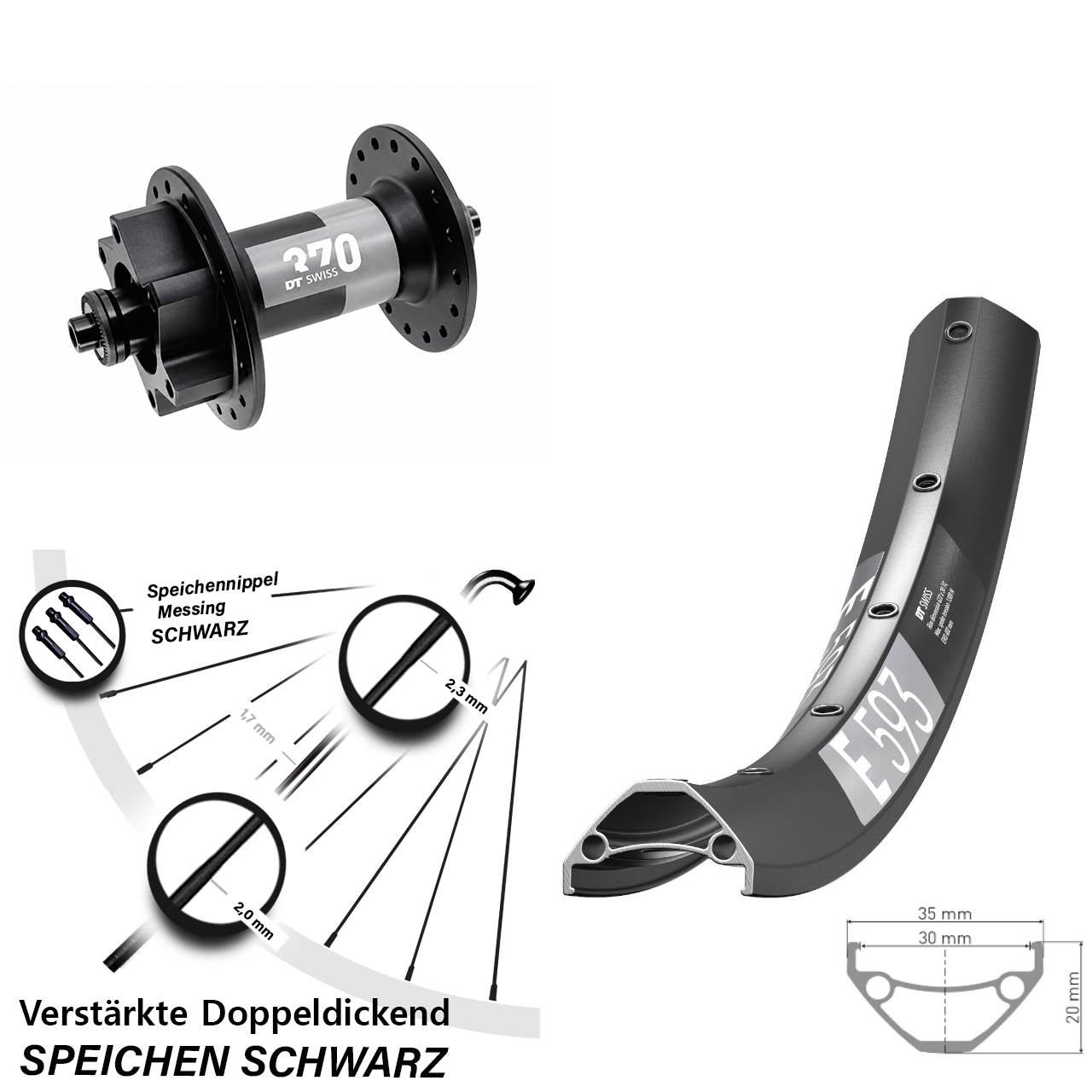 Vorderrad 6-Loch 29 Zoll DT Swiss E 593-370 für Schnellspanner