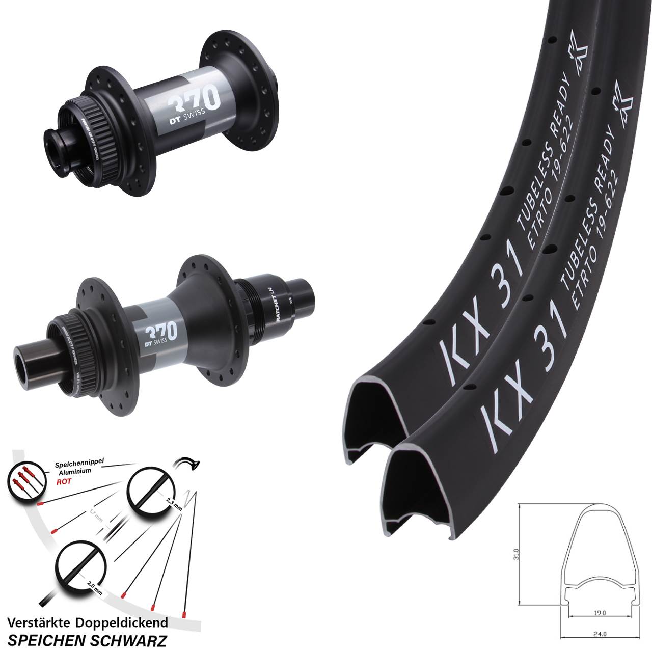 Centerlock Laufradsatz 28 Zoll KX 31 DT Swiss 370 SRAM XDR 15x100 12x142
