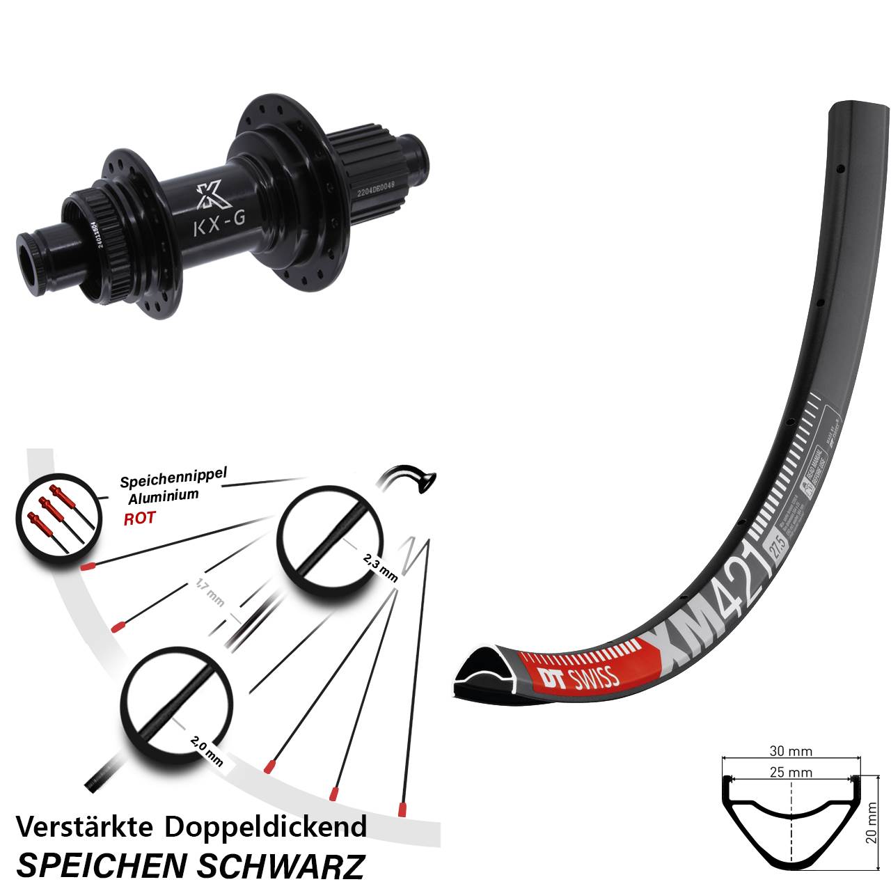 DT Swiss XM 421 KX-GS Heavy Duty 650B Disc Hinterrad 12x142 Micro Spline