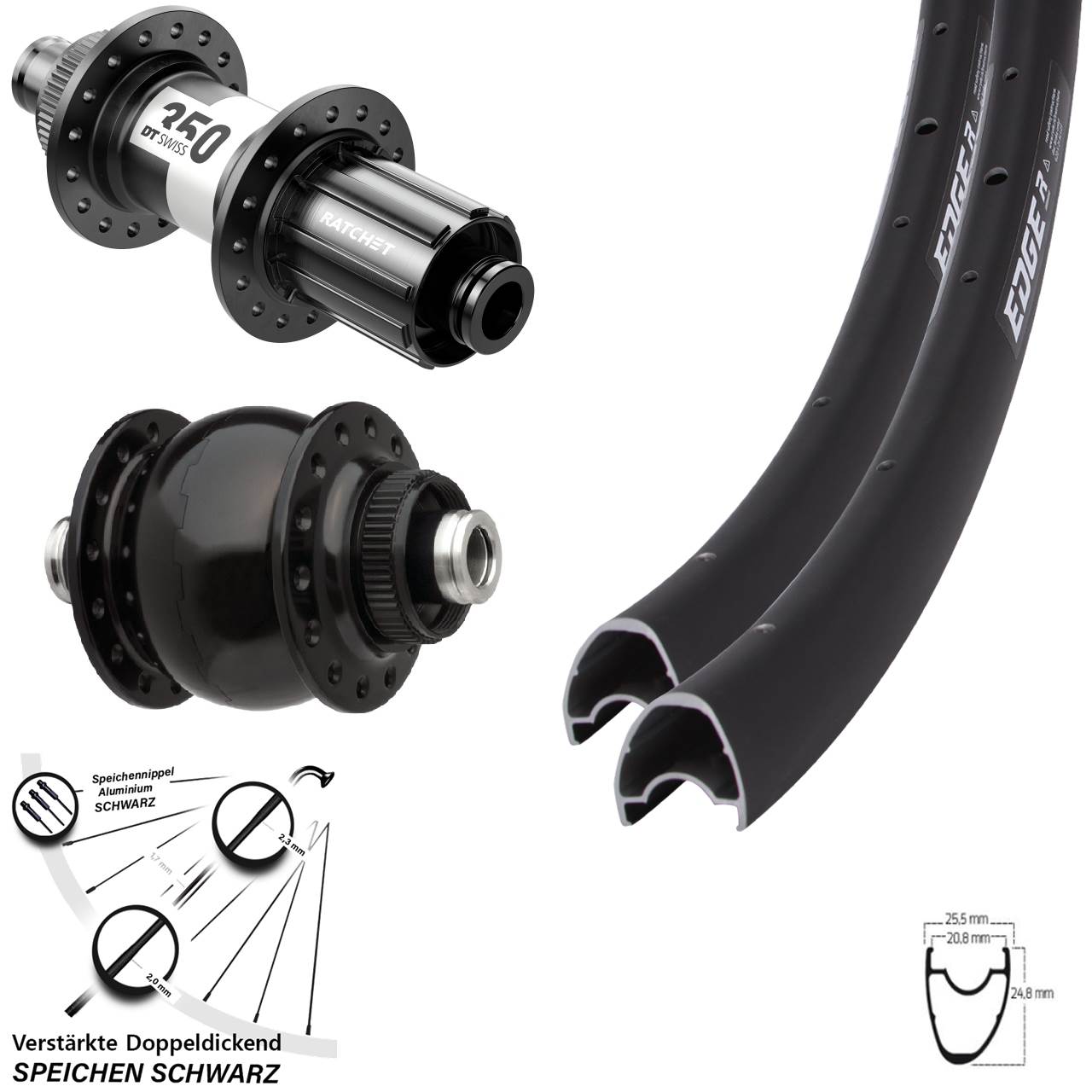 Disc Laufradsatz 12x100/142 28 Zoll Ryde Edge R25 OS DT Swiss 350 SON delux 11-12 fach