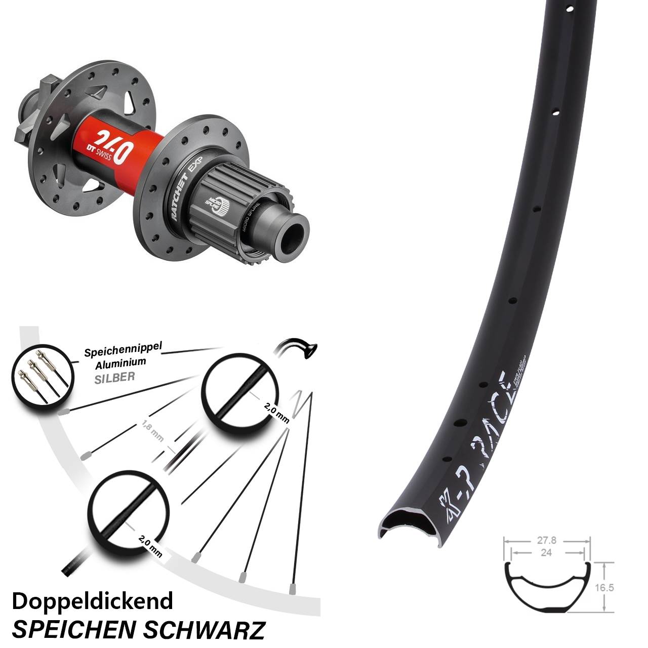 KX-R Race sehr leichtes Hinterrad 29 Zoll DT Swiss 240 Boost EXP 6-loch Micro Spline