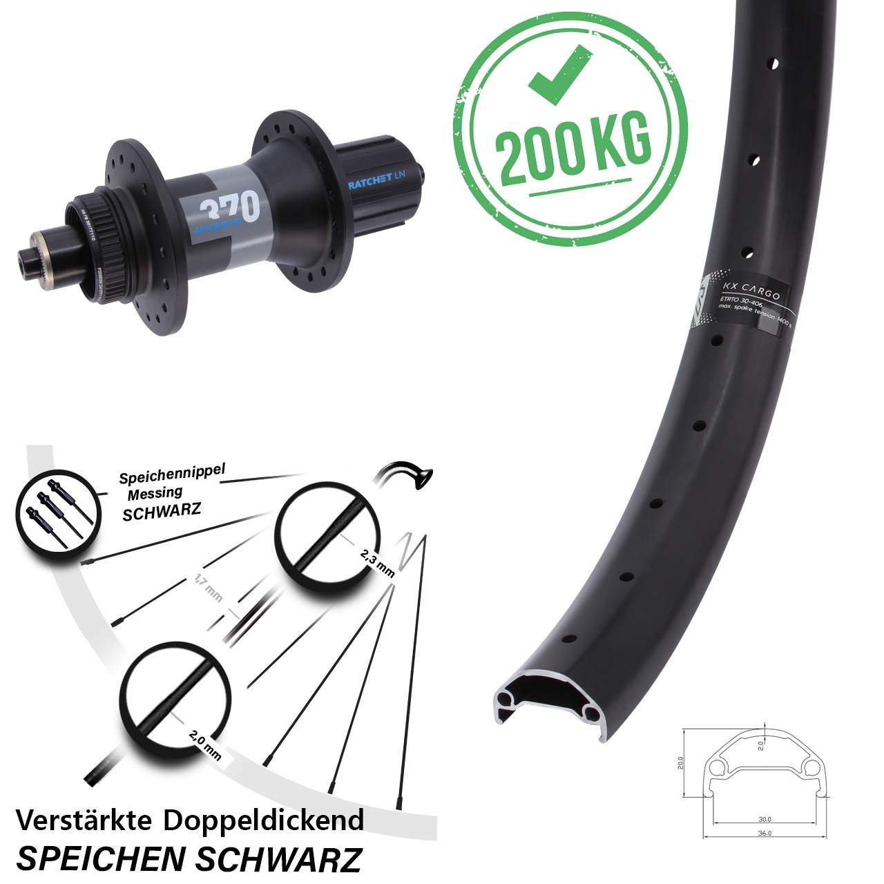 27,5 Zoll KX Cargo DT Swiss 370 Hybrid Disc Hinterrad QR Boost 8-11 fach HG