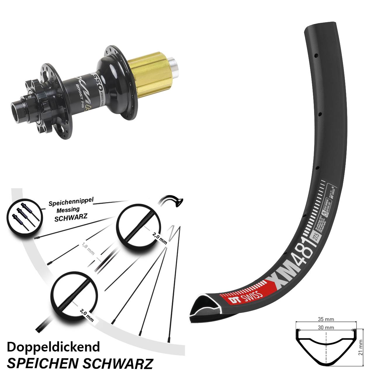 Disc Hinterrad 27,5 Zoll DT Swiss XM481 Miche XMH 550 8-11 fach HG 12x148 Boost