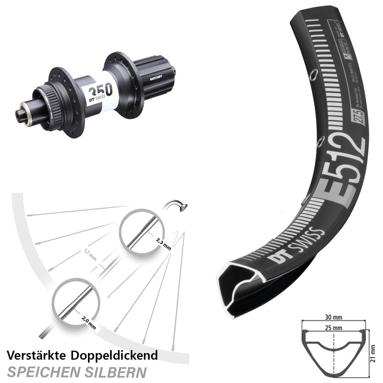 DT Swiss E512-350 Ratchet 36 Centerlock 29 Zoll Hinterrad QR 8-11 fach