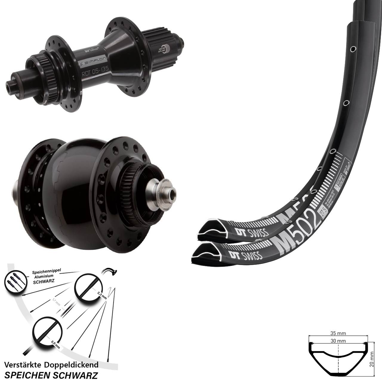 Centerlock Laufradsatz QR 29 Zoll DT Swiss M502 370 Hybrid SON 28 Shimano Micro Spline