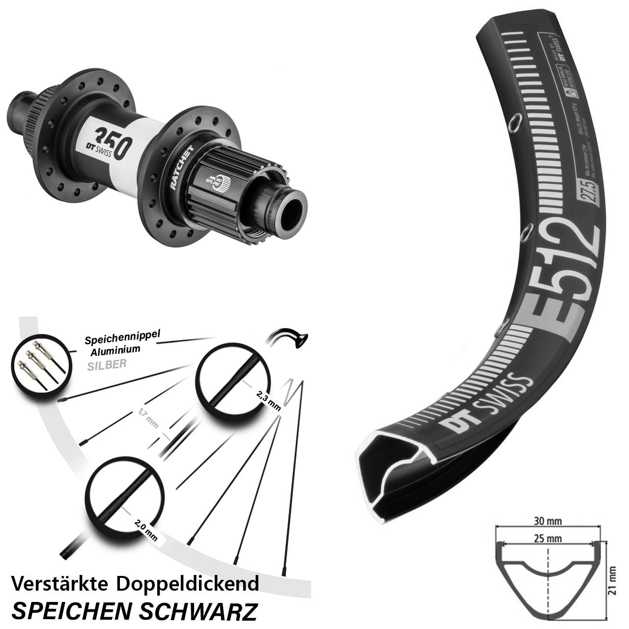 DT Swiss E512-350 Disc 29 Zoll Laufrad 12x148 Boost Micro Spline