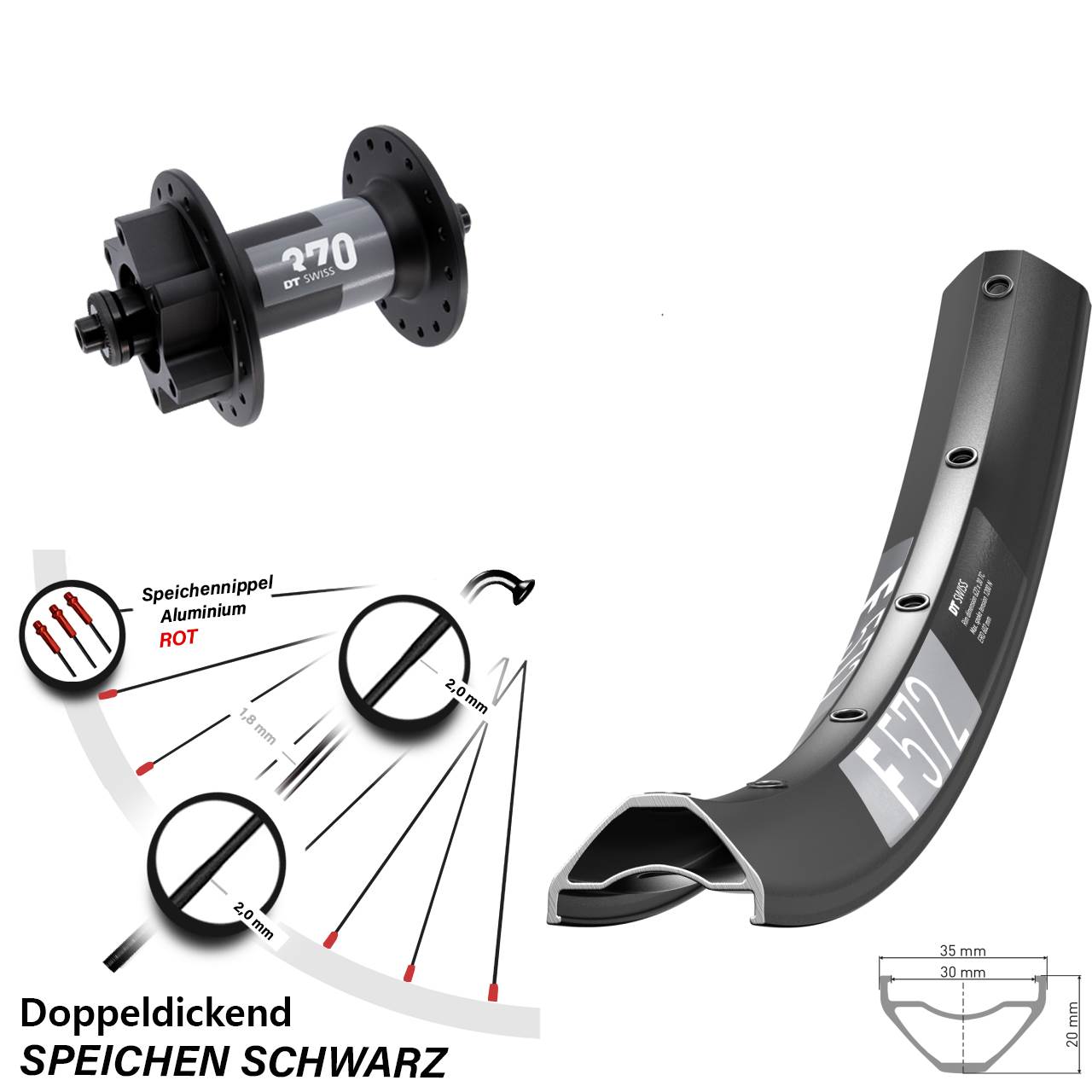 DT Swiss F 572-370 650B Disc Vorderrad für Schnellspanner