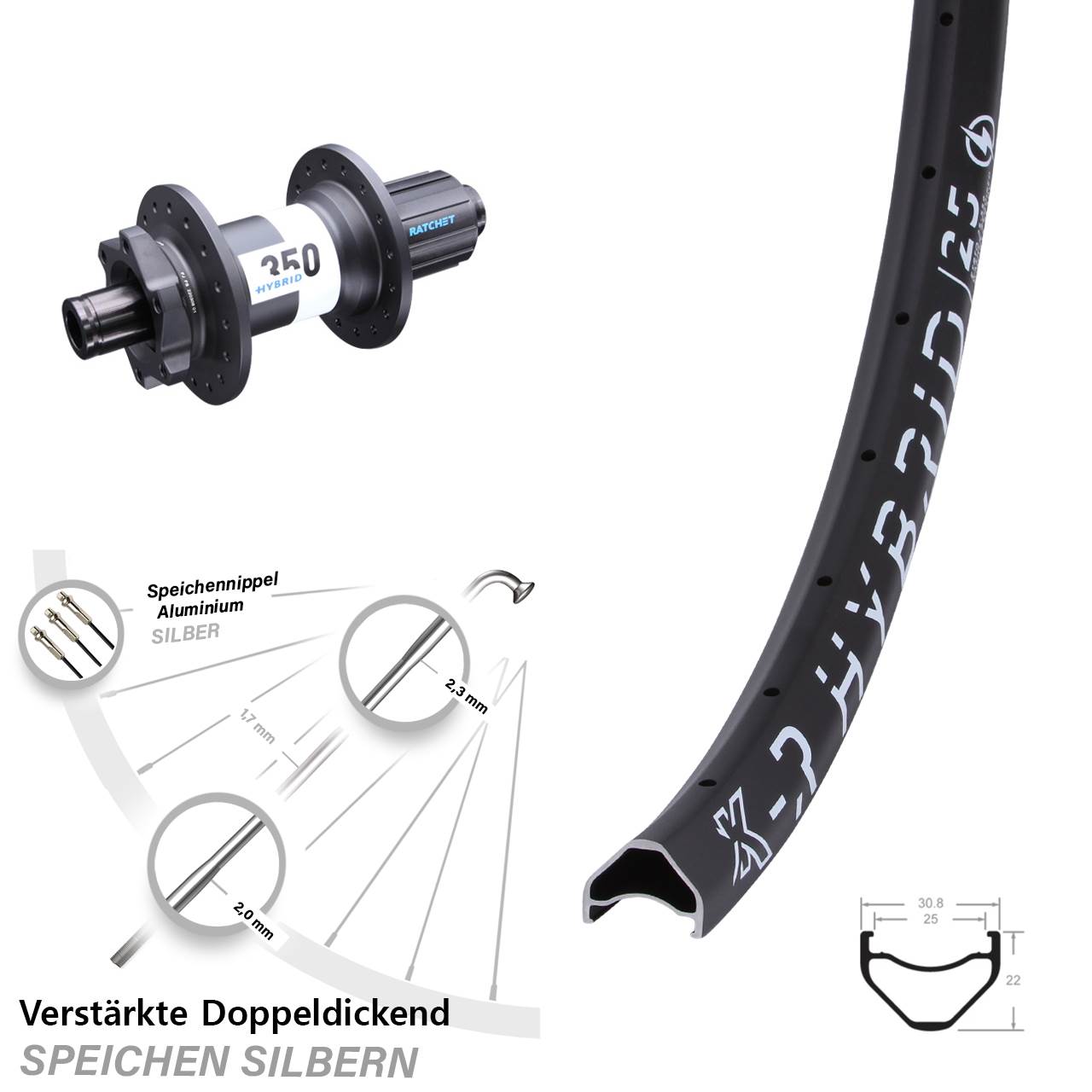 650B KX-R Hybrid 25 DT Swiss 350 6-Loch 12x148 Hinterrad Boost 8-11 fach HG