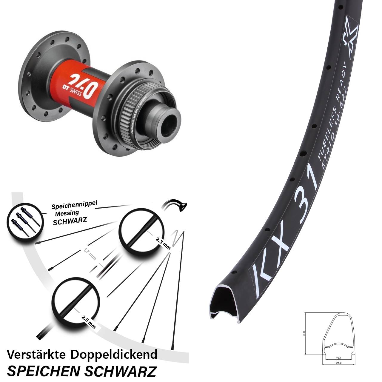 Vorderrad Centerlock 12x100 28 Zoll KX31 OS DT Swiss 240