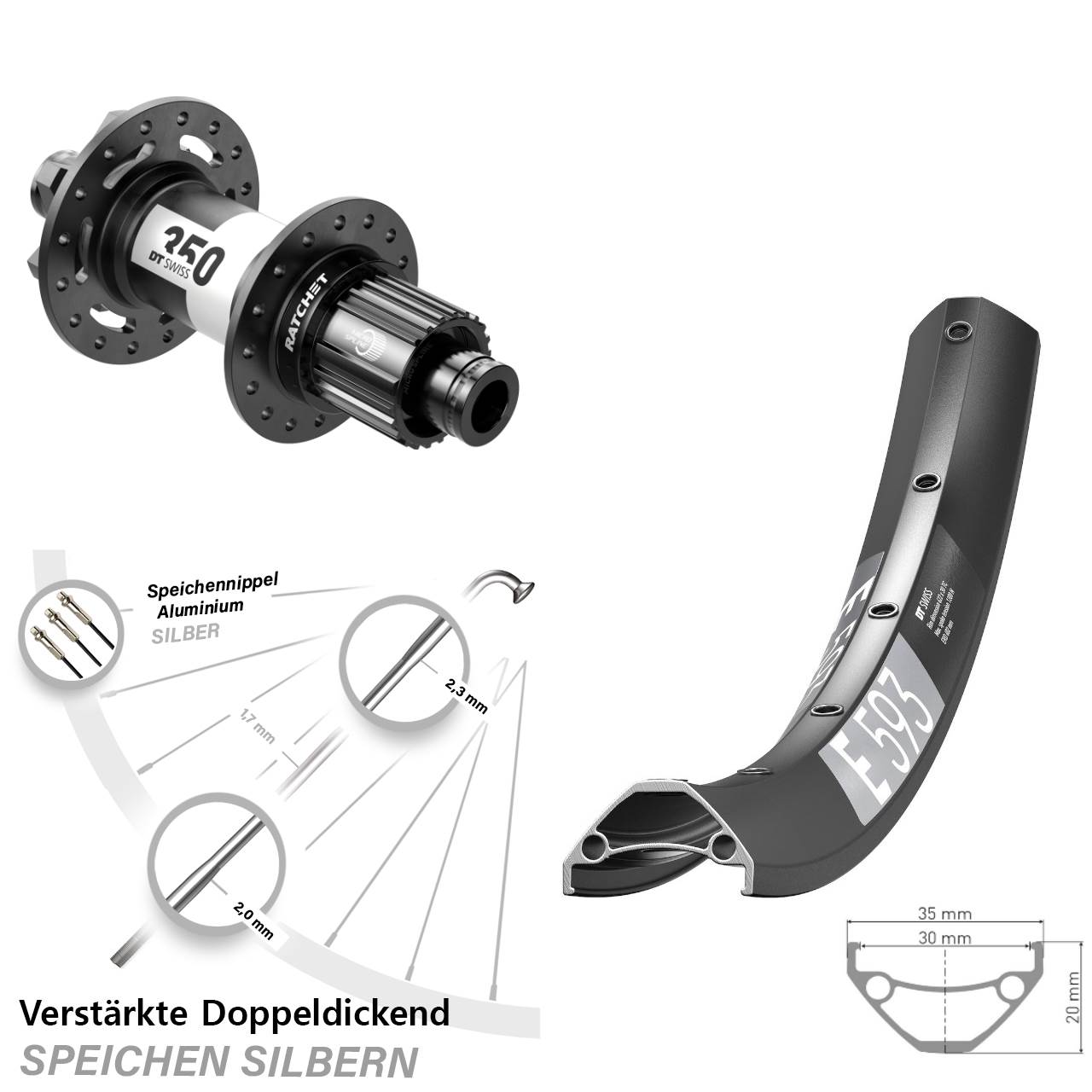 DT Swiss E593-350 29 Zoll Disc Laufrad 12x148 Micro Spline