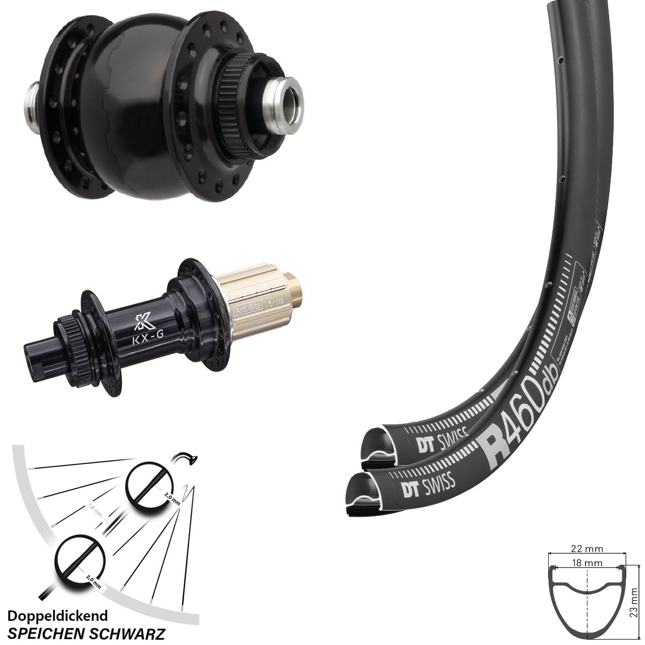 Laufradsatz Road Dynamo DT Swiss R 460 KX-G Nabe Steckachse 100x142 mm SON 28 Zoll