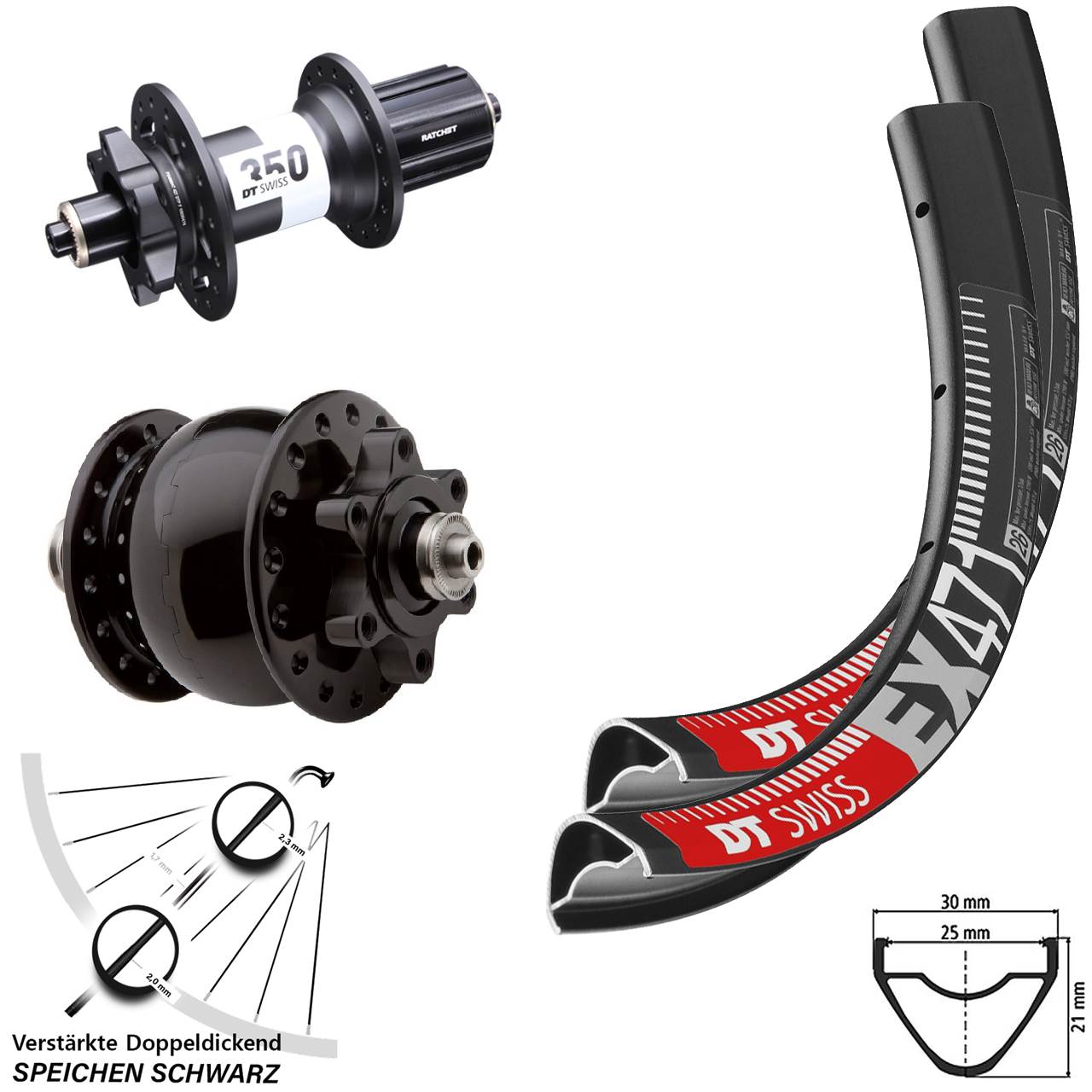 29 Zoll DT Swiss EX 471-350 Ratchet 36 Disc SON 28 Laufrad-Satz QR 8-11 fach HG