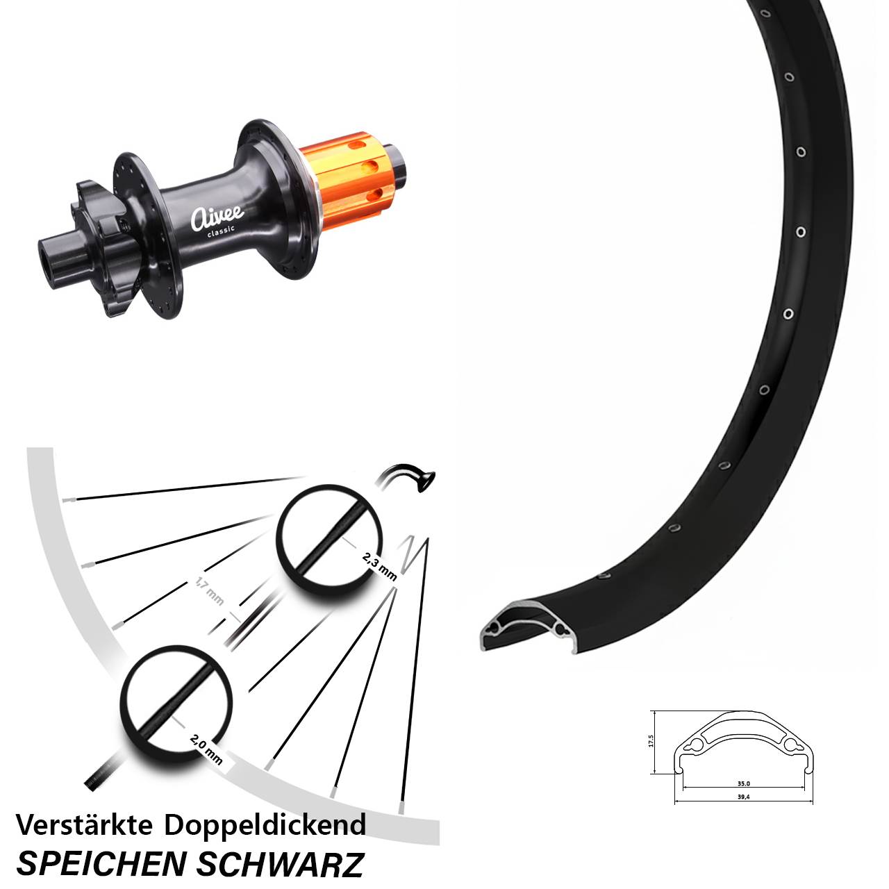 Hinterrad 6-Loch 12x148 29 Zoll Ryde Disc 35 Aivee Classic 8-12 fach HG