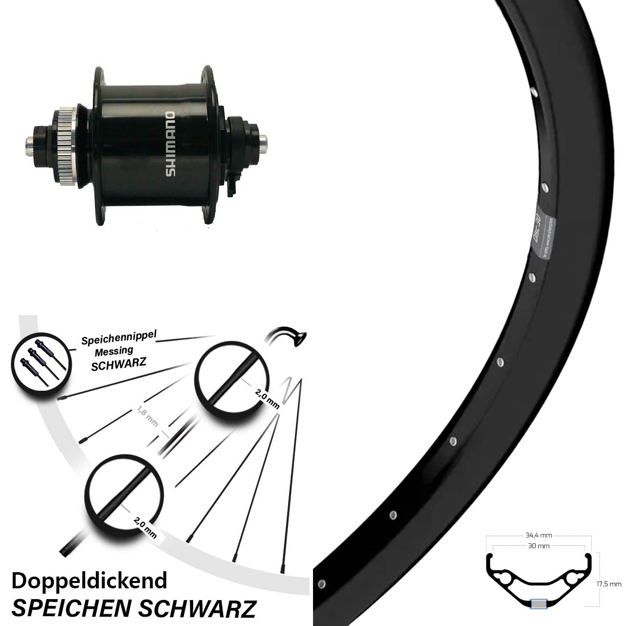 Centerlock Vorderrad mit Dynamo 29 Zoll Ryde Disc 30 Shimano DH-UR700-3D QR