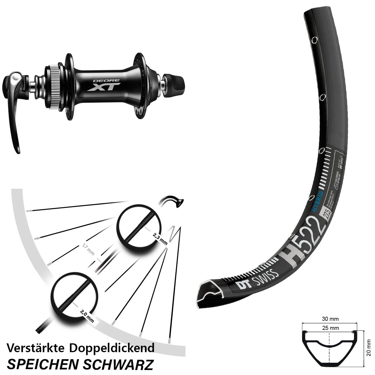 DT Swiss H 522 Shimano HB-M8000 29 Zoll Disc Vorderrad QR