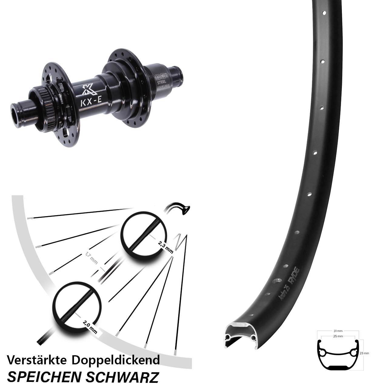 Hinterrad Centerlock 28-29 Zoll Ryde Andra 25 KX-E Heavy Duty SRAM XD 12x148