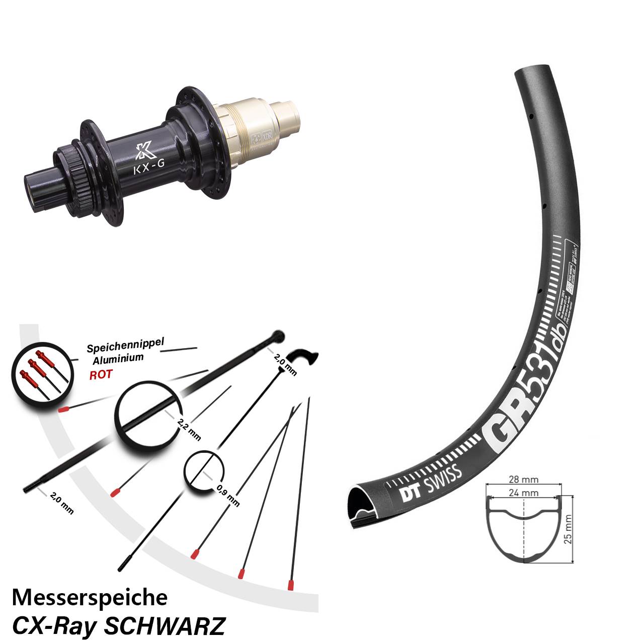 28/29 Zoll Hinteres Rad DT Swiss GR 531 DB Disc schwarz KX-G Steckachse Sram XDR Nabe