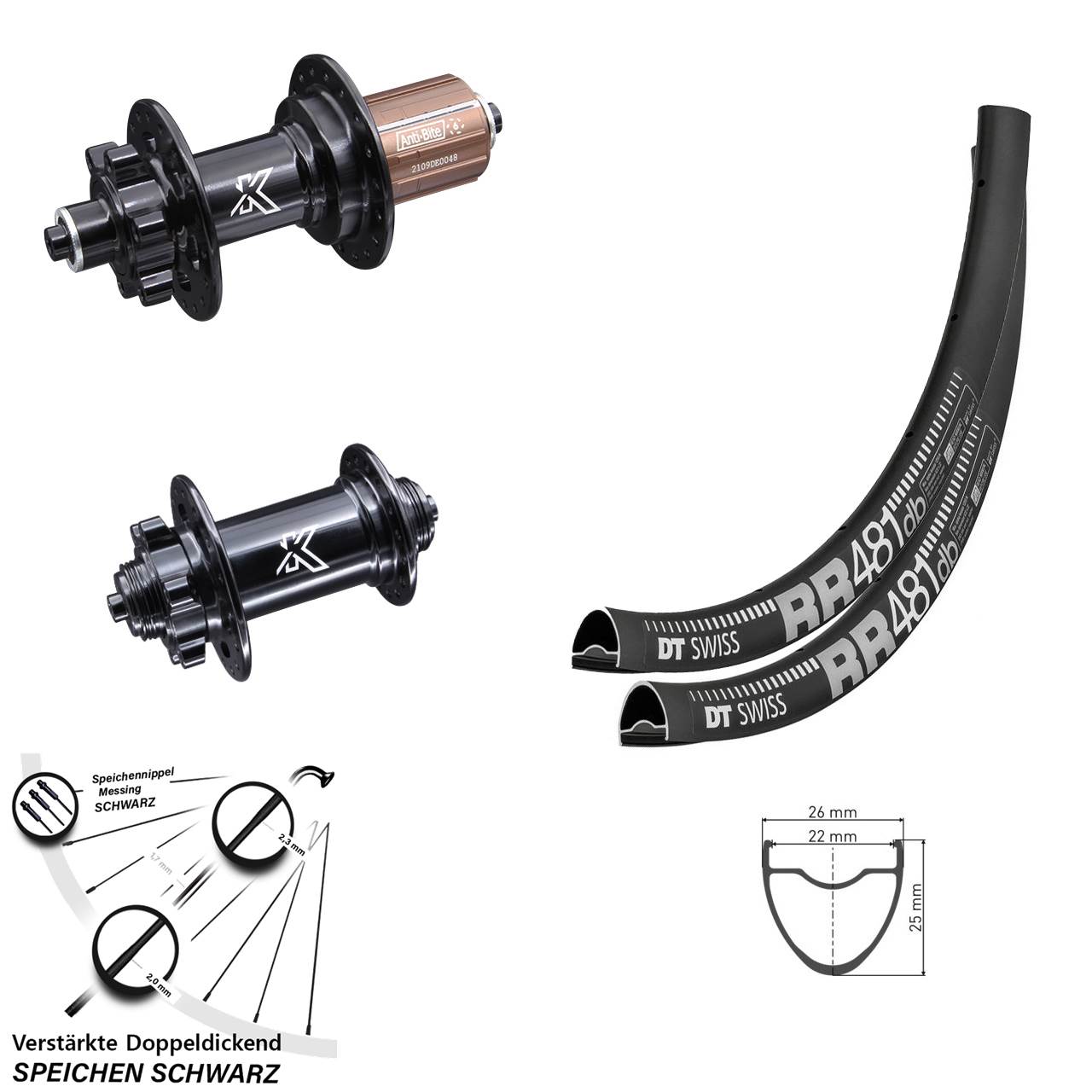DT Swiss RR481 KX-M 28 Zoll Laufradsatz 6-Loch QR 8-12 fach HG