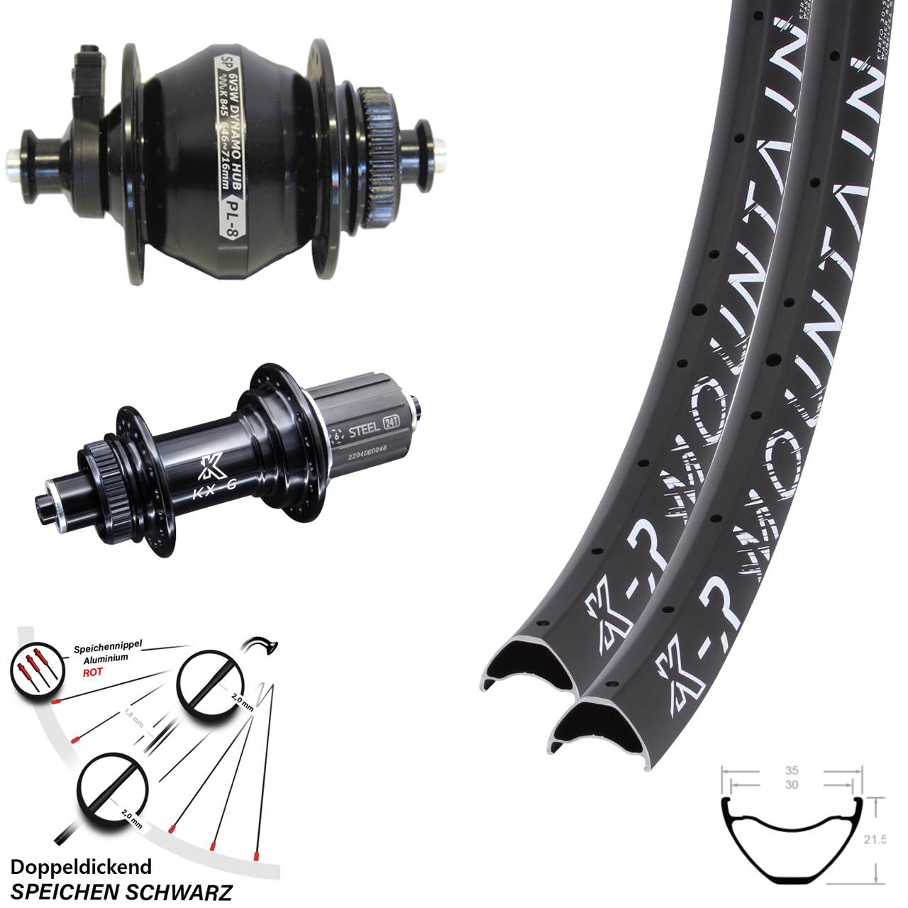 29 Zoll KX-GSR Mountain Heavy Duty SP PL-8 Laufradsatz Centerlock QR 8-12 fach
