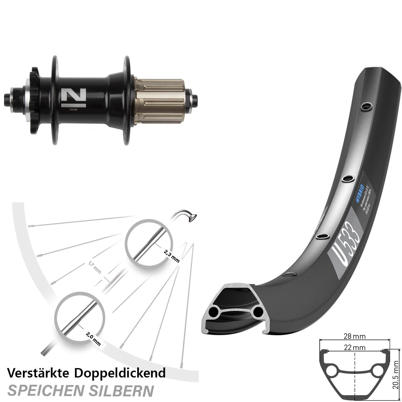 29 Zoll DT Swiss U533 Novatec D-042SB Disc Laufrad für Schnellspanner 8-11 fach HG