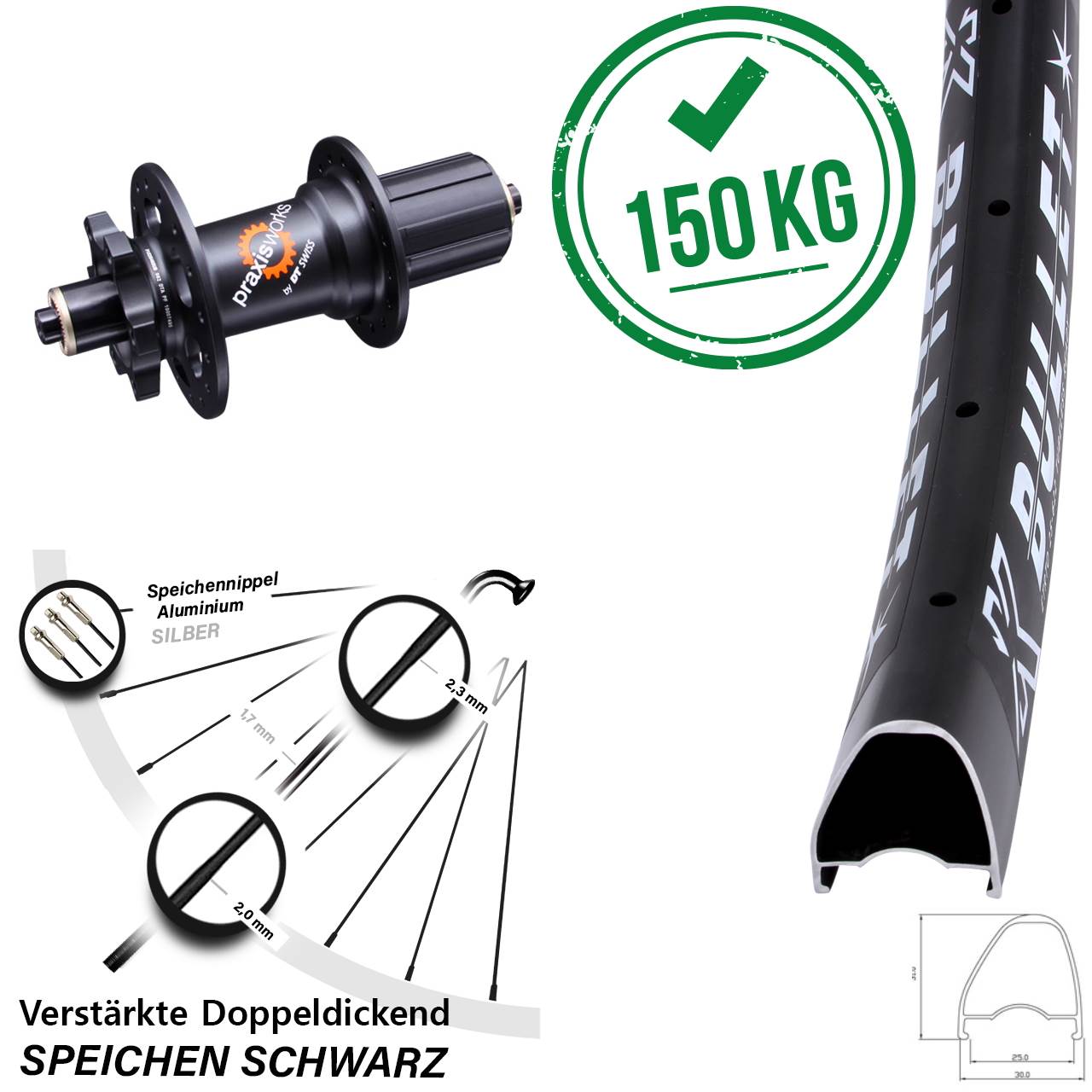 29 Zoll KX Bullet OS DT Swiss 350 6-Loch 5x135 HG Disc Laufrad QR 8-11 fach