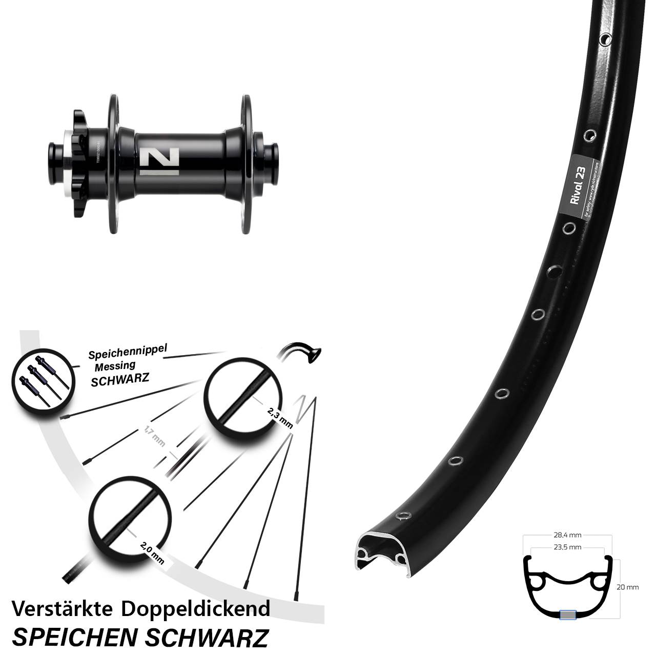 27,5 Zoll Ryde Rival 23 Novatec D041 Vorderrad 6-Loch 15x110 Boost