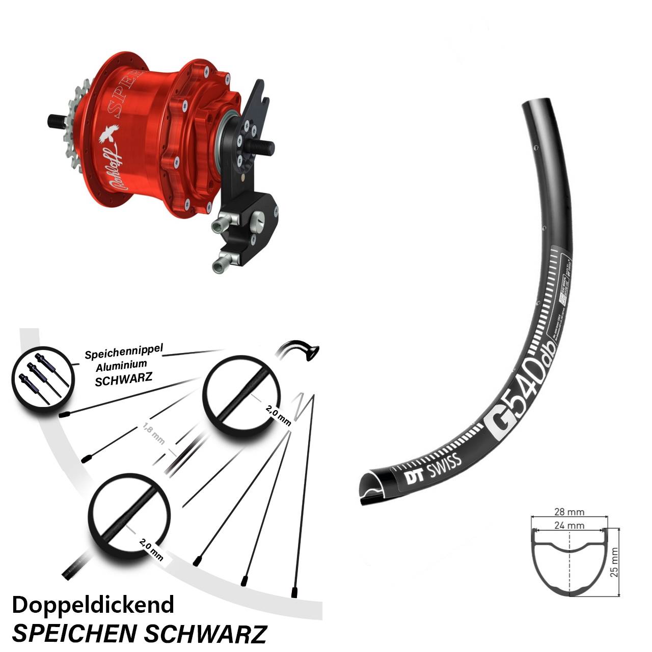 Disc Hinterrrad 28-29 Zoll DT Swiss G540 Rohloff Speedhub TS DB OEM2 Tandem rot