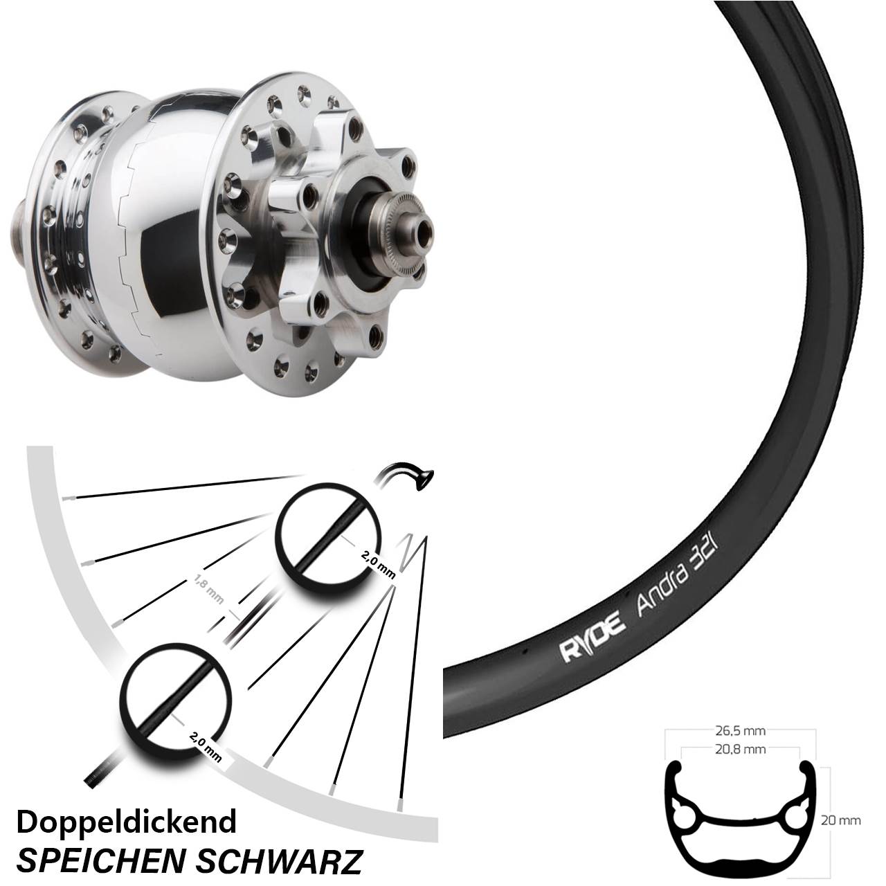 Vorderrad inklusive Ryde Andra 321 Disc Son 28-29 Zoll