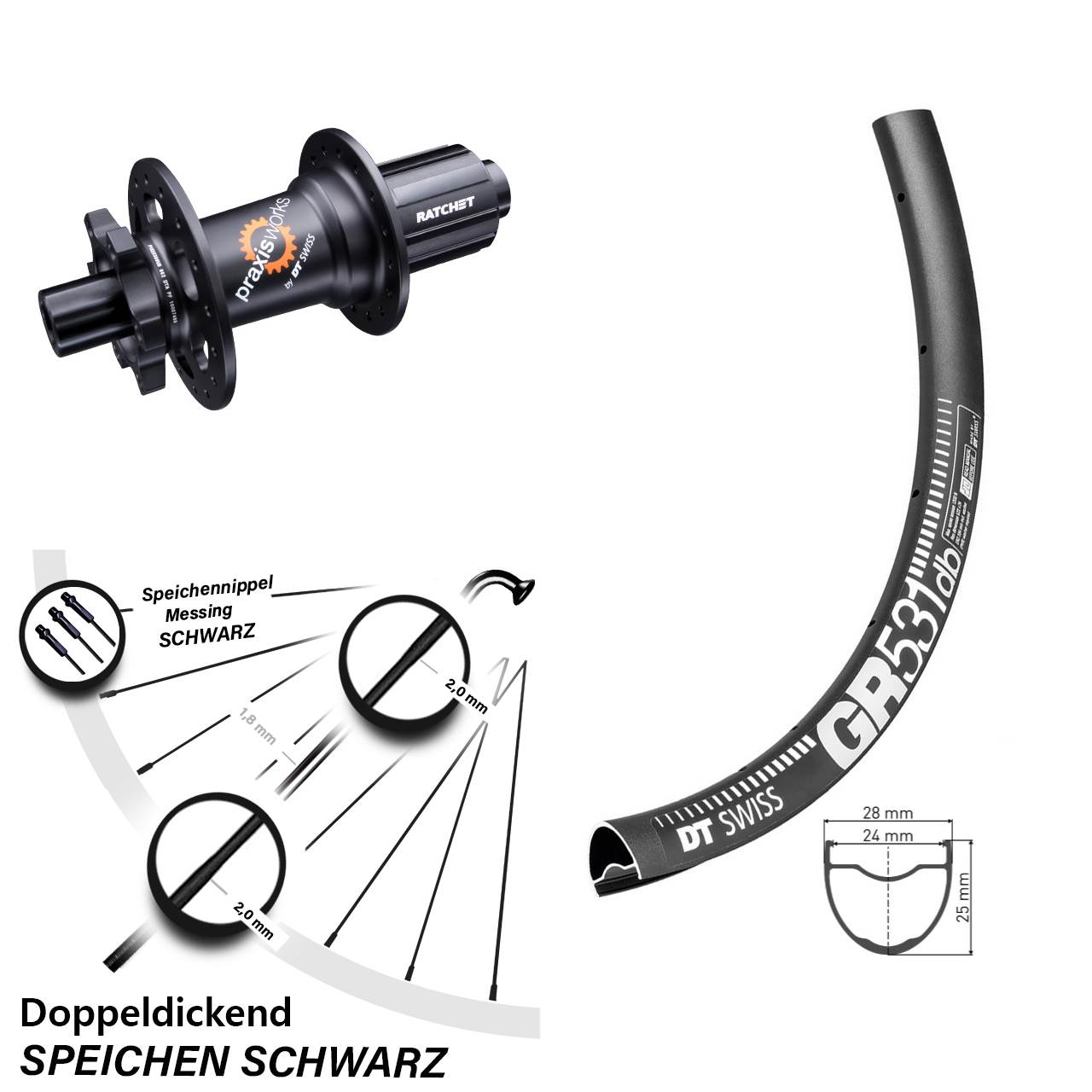 DT Swiss GR 531-350 27,5 Zoll Disc Hinterrad 12x142 8-11 fach HG