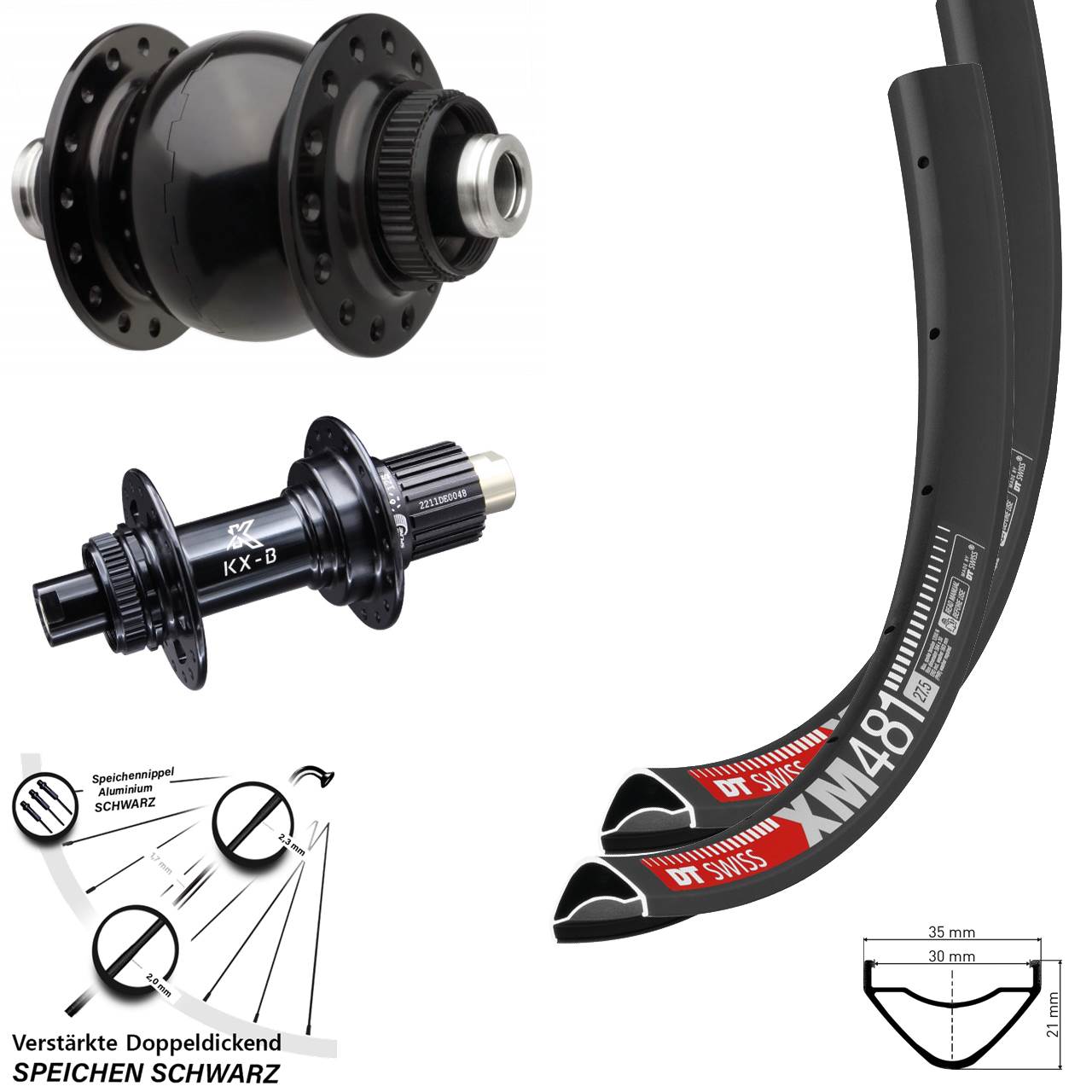27,5 Zoll DT Swiss XM481 KX-B SON 28 Boost Disc Laufradsatz 12x110/148 Micro Spline