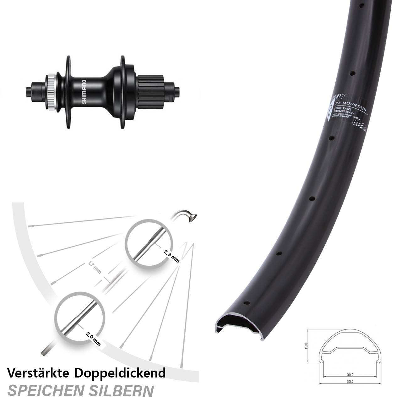 Centerlock Hinterrad 29 Zoll KX Mountain TR Shimano FH-MT500 Micro Spline QR