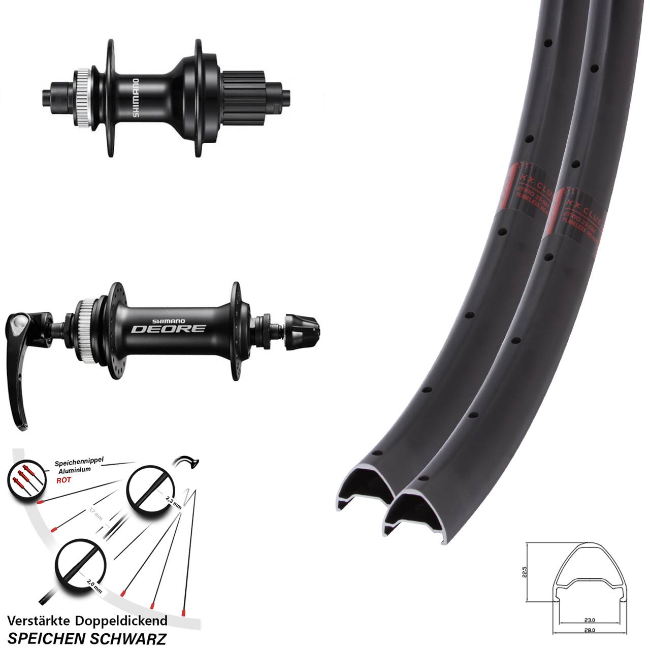 KX Clue Shimano FH-MT500 HB-M6000 26 Zoll Disc Laufrad-Satz QR Micro Spline