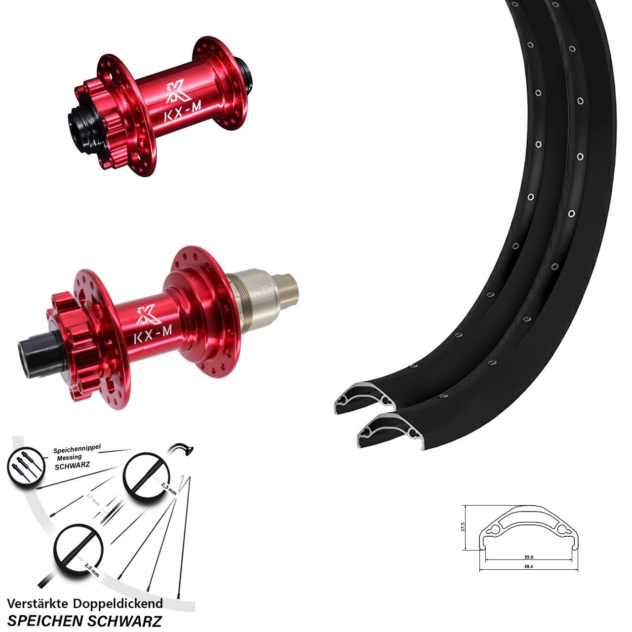 6-Loch Laufradsatz 15x100 12x142 29 Zoll Ryde Disc 35 KX-M rot SRAM XD