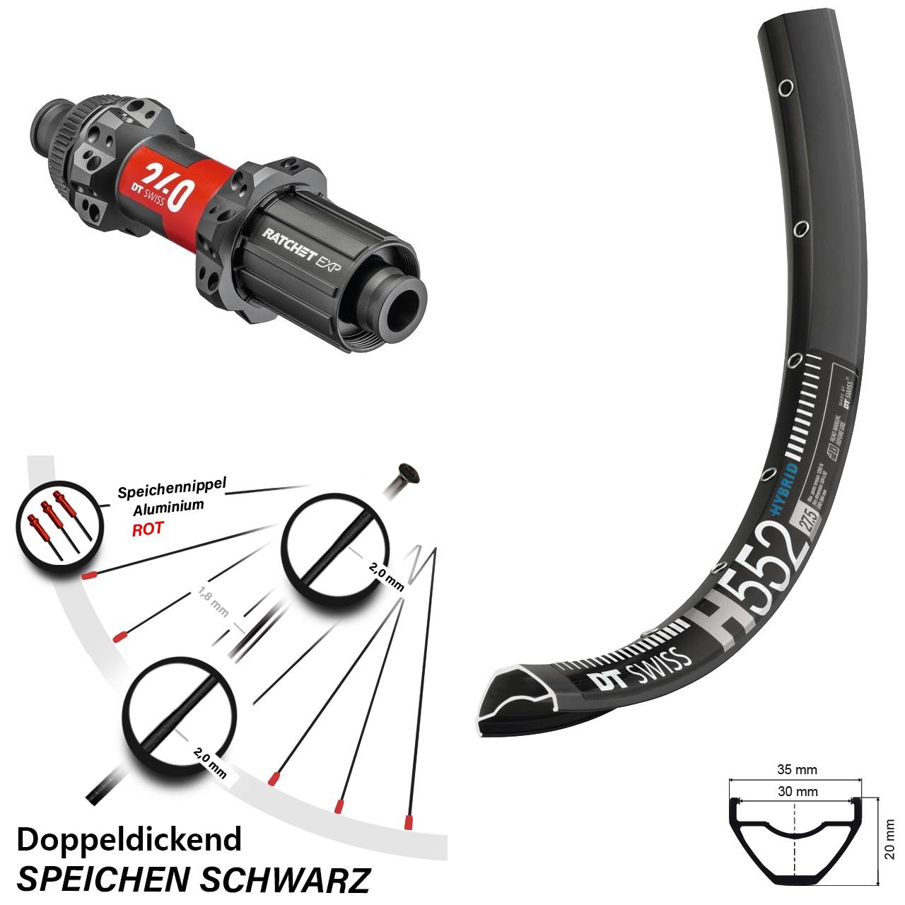 DT Swiss H552-240 EXP Straightpull Centerlock Boost Hinterrad 29 Zoll Shimano HG 8-11 fach
